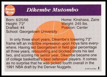 1991-92 Front Row Dikembe Mutombo